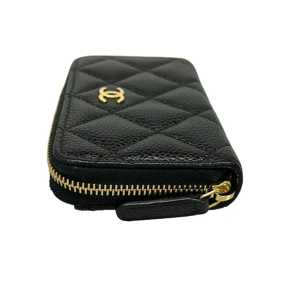 Chanel Classic Zip Coin Purse/Matelasse Coin Case AP0216 Black Gold